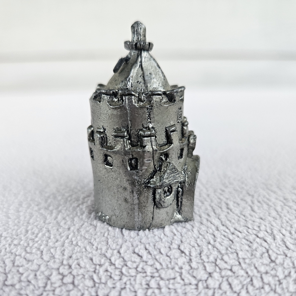 VTG W Gerard Pewter Castle Bell Miniature Gold-Tone King Queen Clapper 2" - Picture 2 of 8